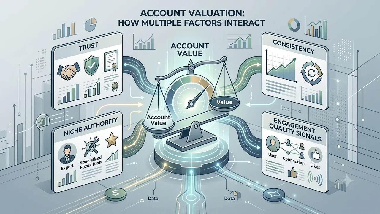 Illustration des facteurs de valorisation de compte avec confiance regularite et signaux d engagement